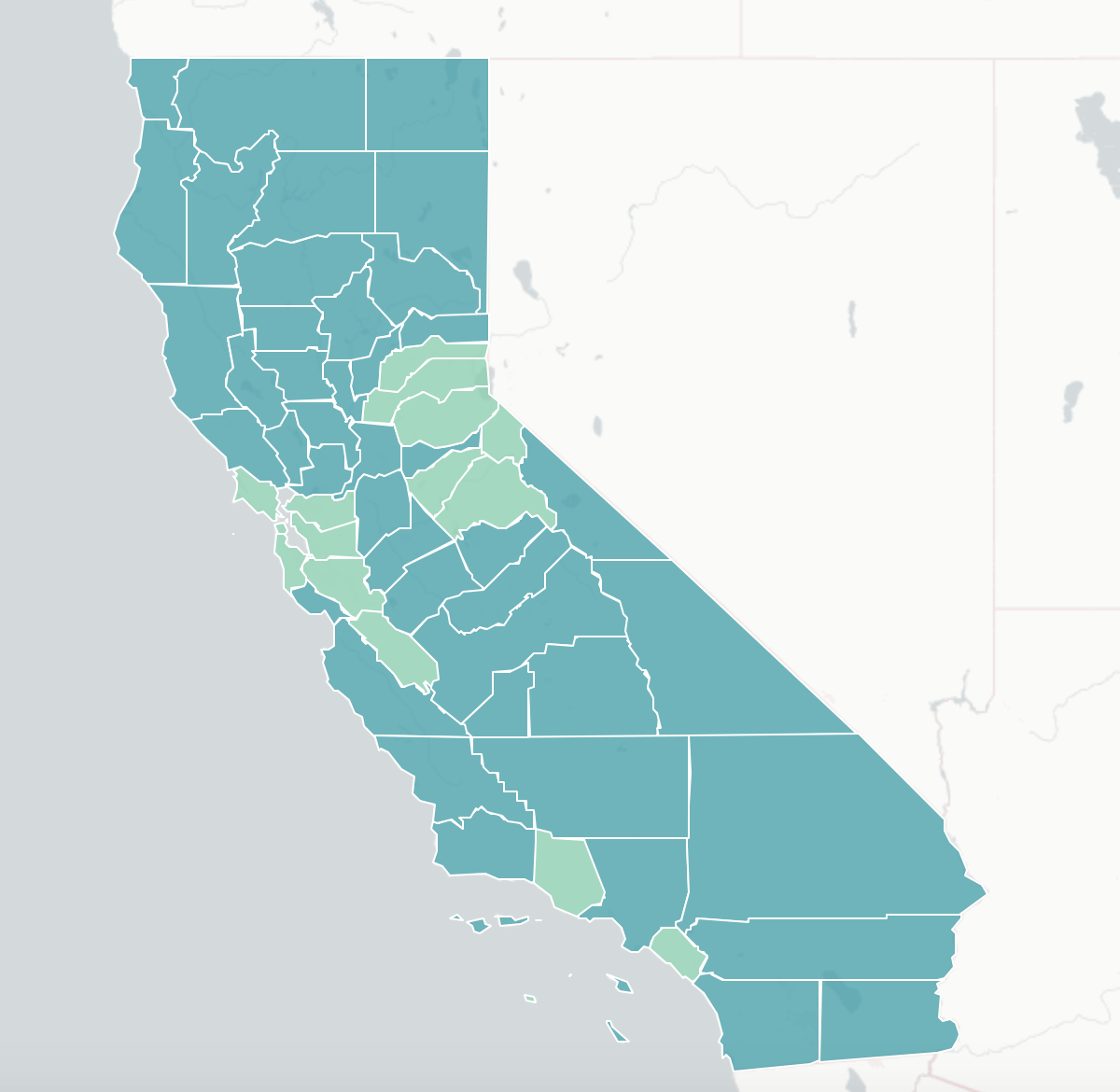 Map of California for the California Dream Index